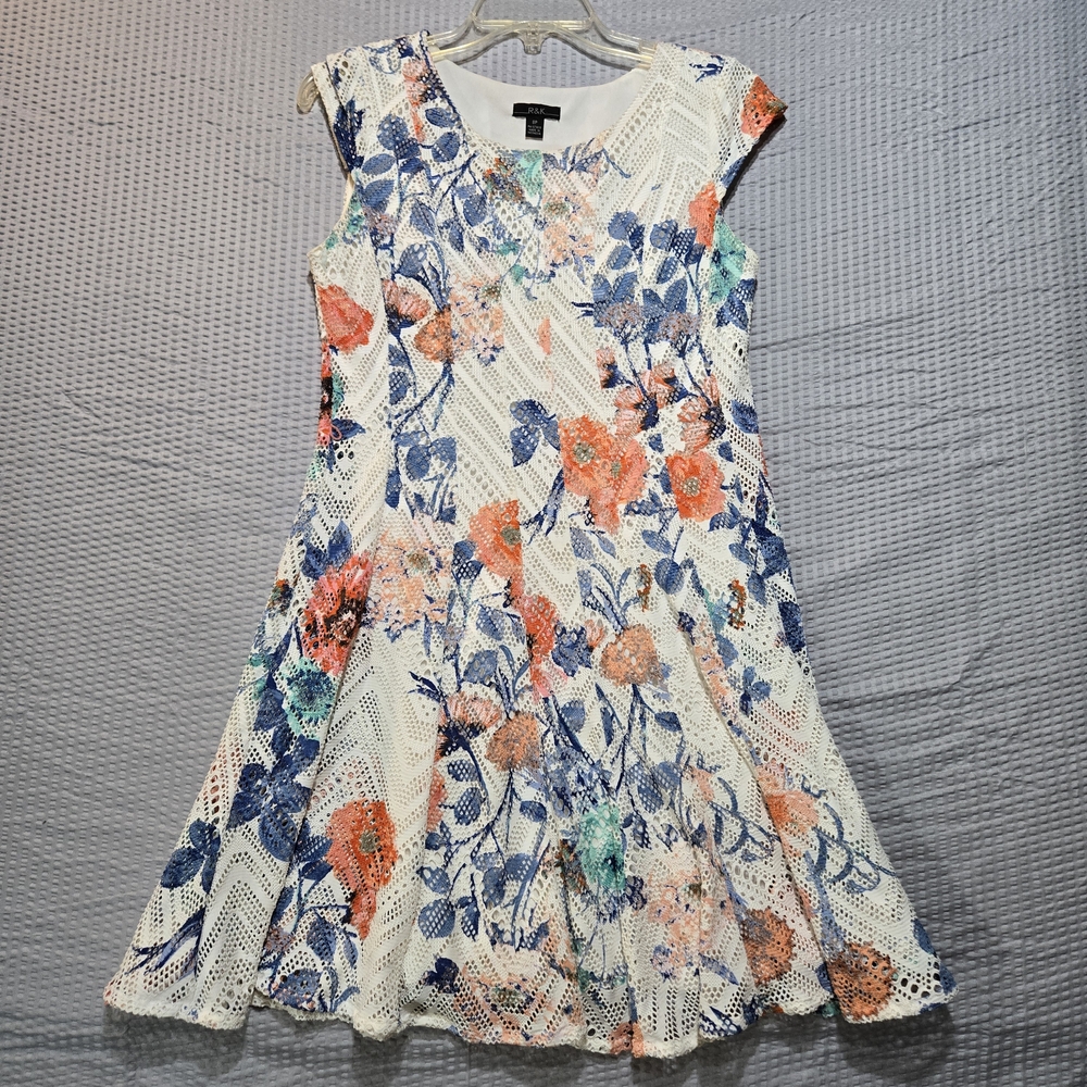 R&K Orange and Blue Sleeveless A-Line Mini Dress